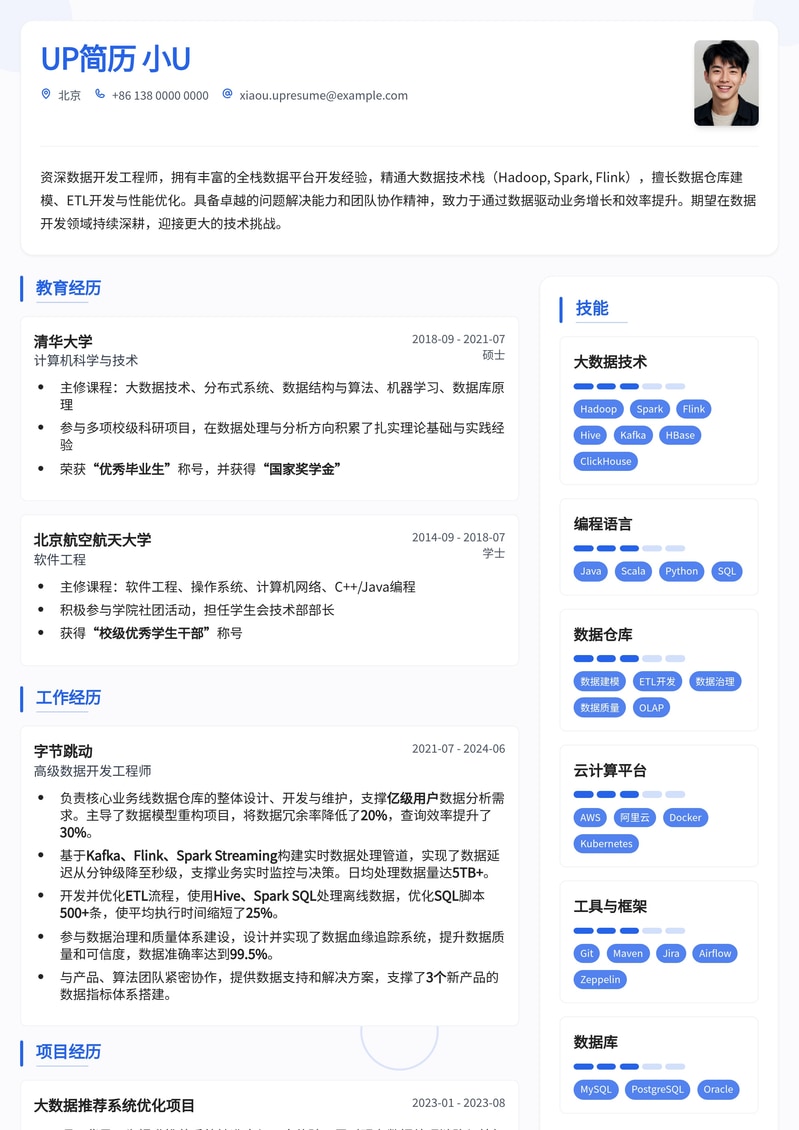 985热门-数据开发工程师简历模板:精英校招/社招优选简历模板预览