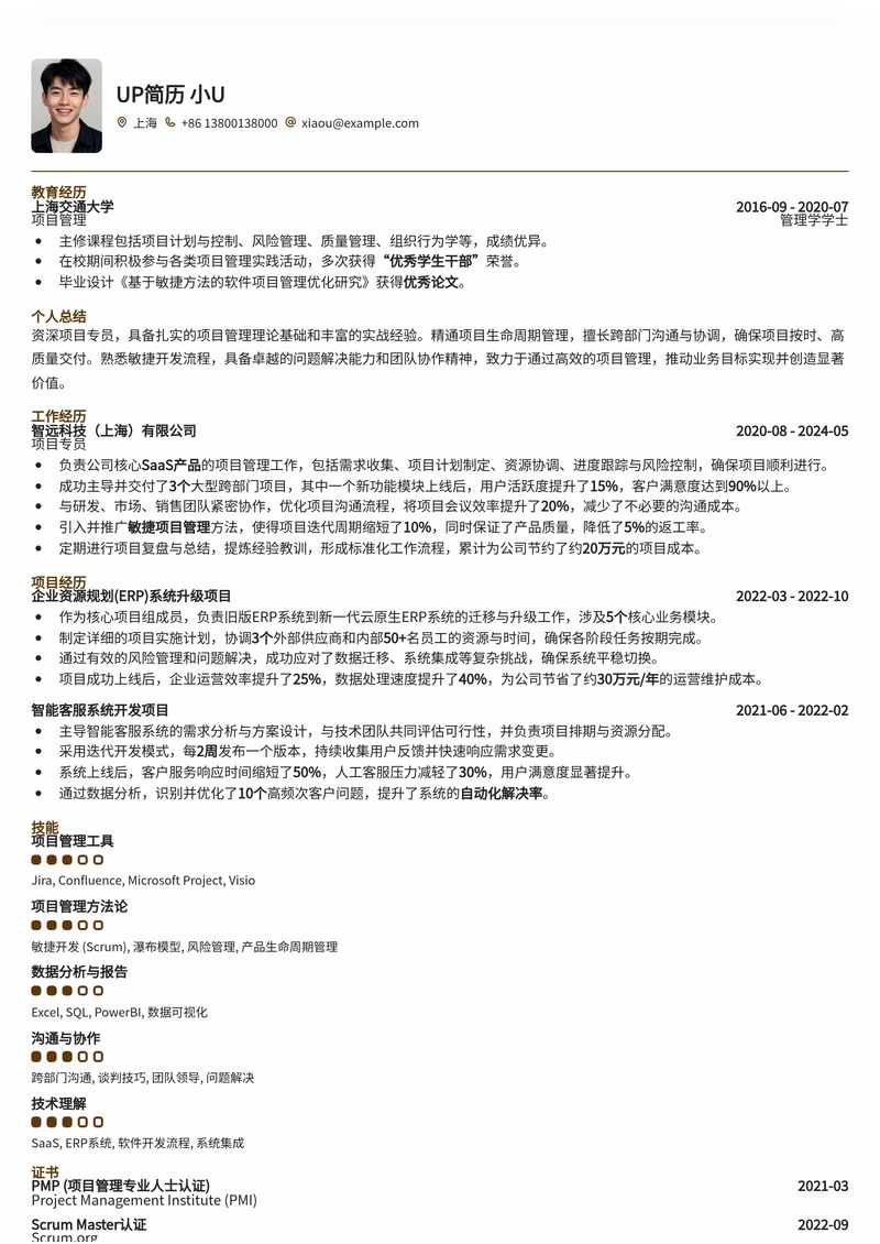 高效项目管理：项目专员专业简历模板简历模板预览