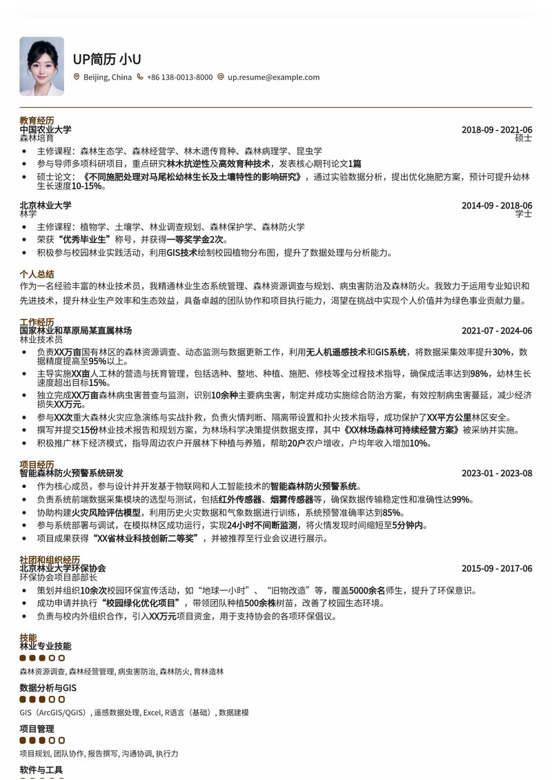 生态守护者：林业技术员专业简历模板，助您绿色事业腾飞简历模板预览