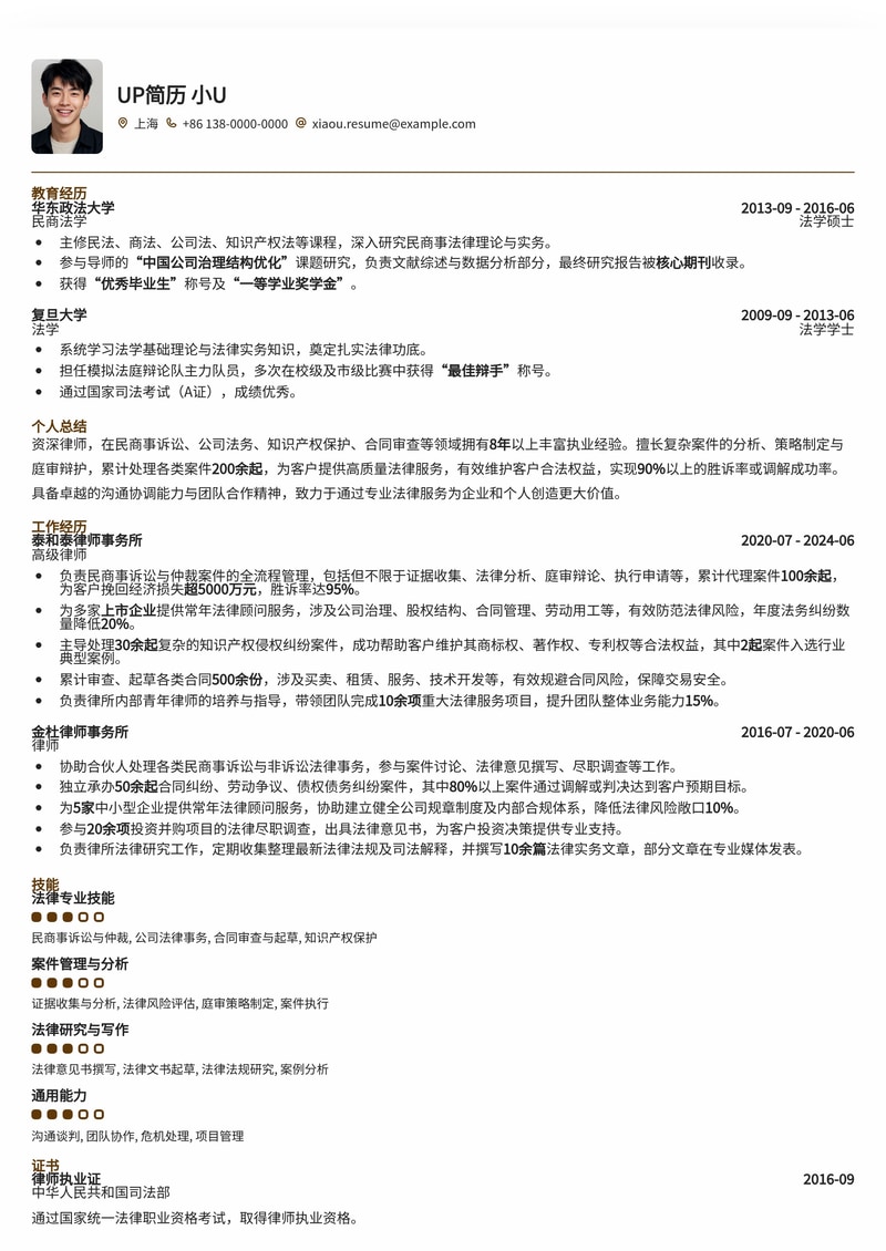 专业律师简历模板：助您在法律界脱颖而出简历模板预览