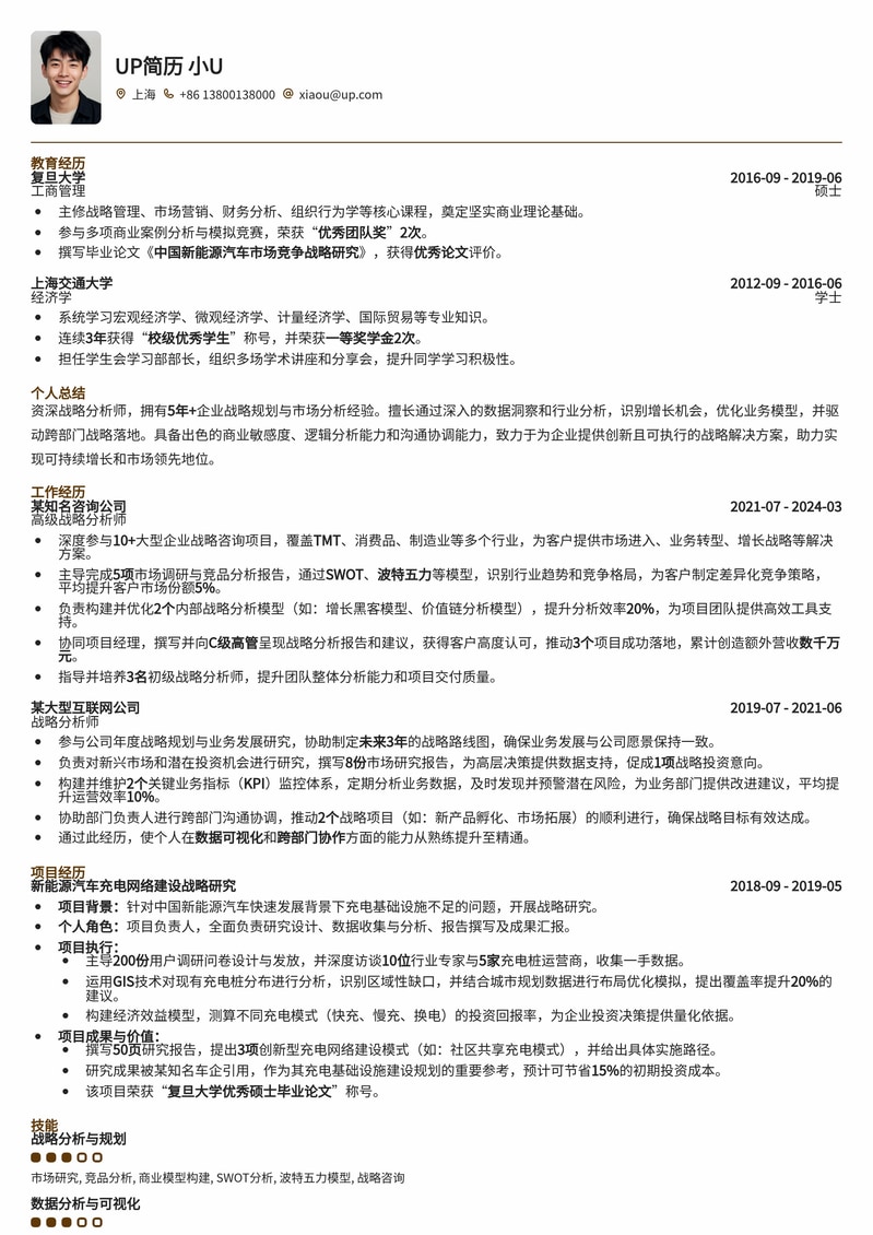 洞察未来：专业战略分析师求职简历模板简历模板预览