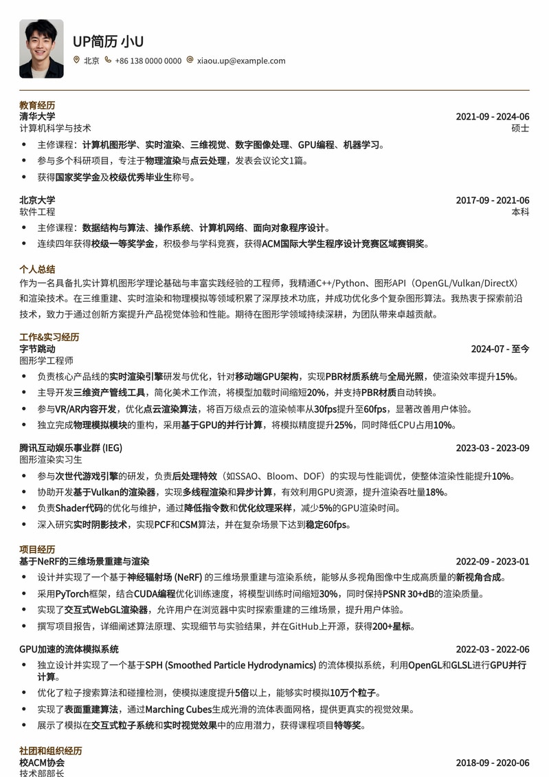 985热门-图形学工程师精选简历模板简历模板预览