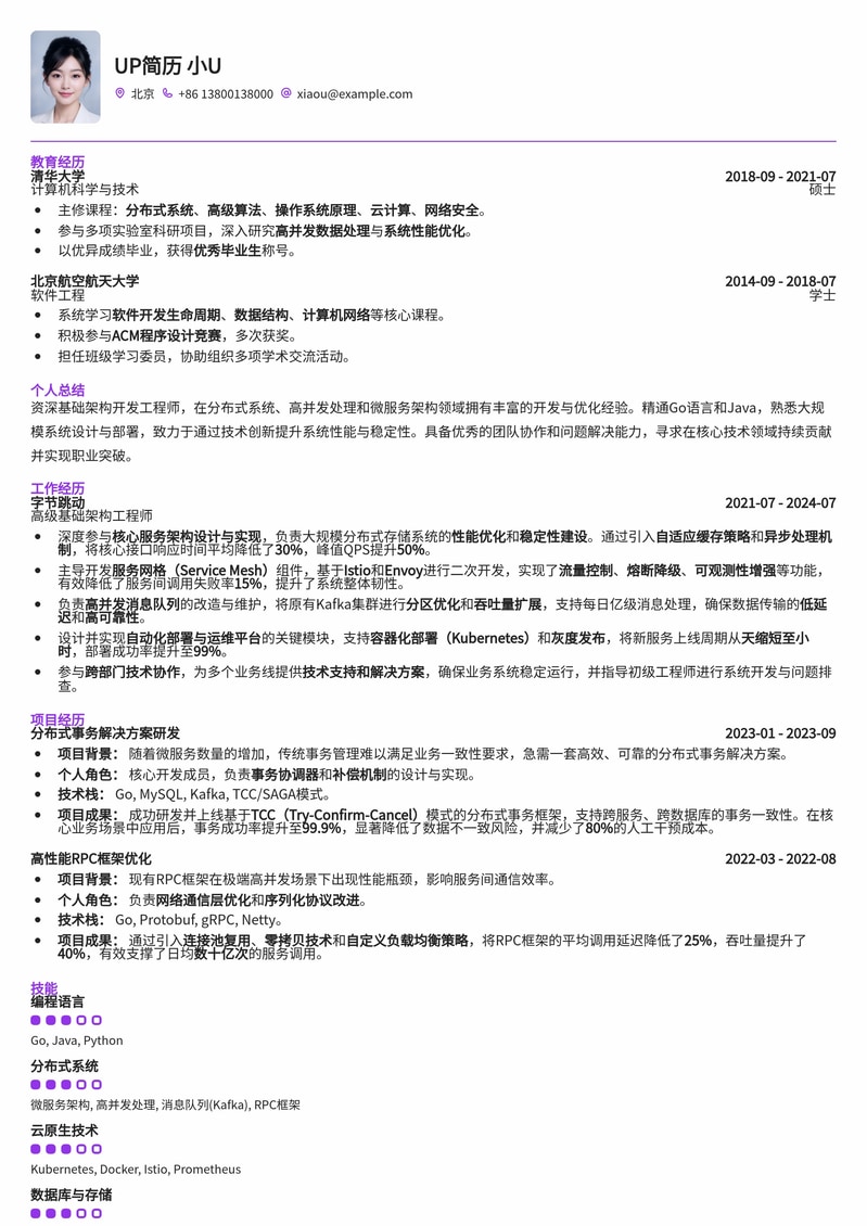 高效专业：基础架构开发工程师精英简历模板简历模板预览
