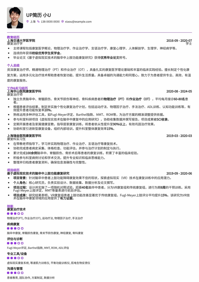 专业康复治疗师简历模板：助您重塑患者健康，开启职业新篇章简历模板预览