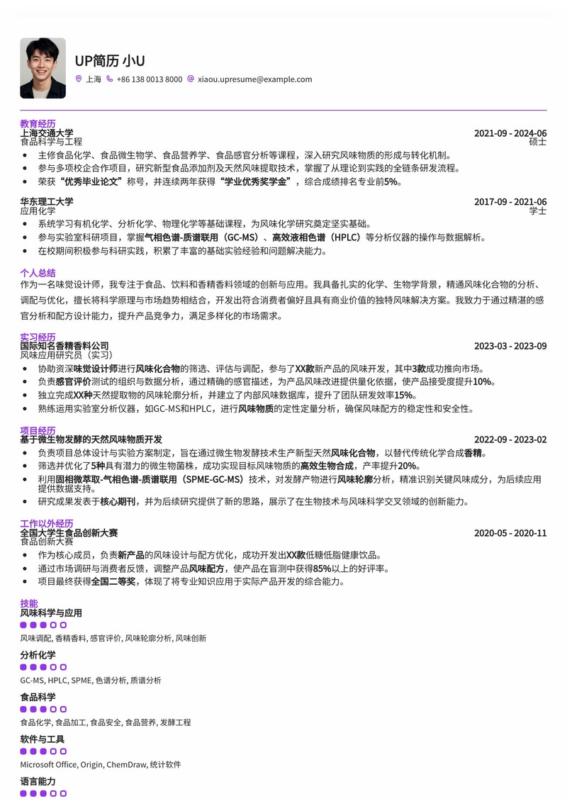 调配感官盛宴：味觉设计师专属简历模板，精准呈现你的嗅觉与味觉魔法简历模板预览
