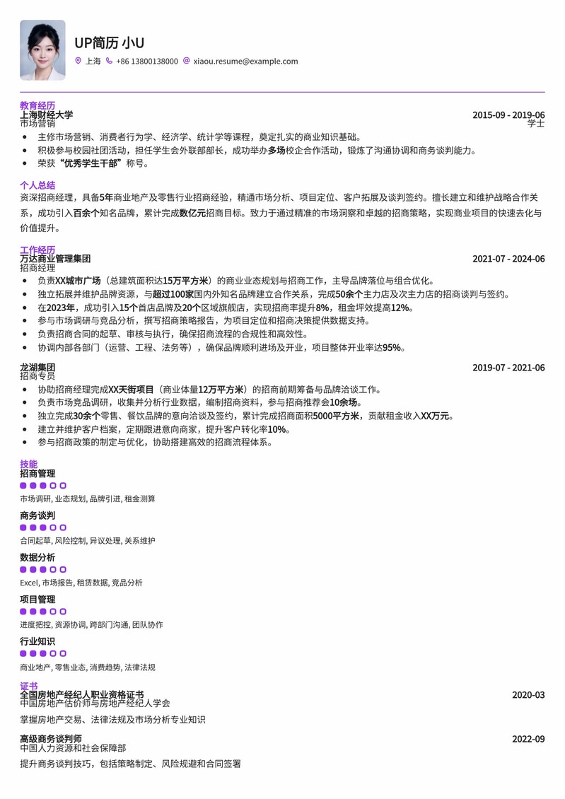 招商经理专业简历模板：助您拓展市场，实现业绩突破简历模板预览