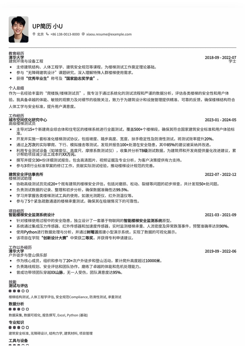 【稀有岗位】爬楼族/楼梯测试员专业简历模板：助你脱颖而出