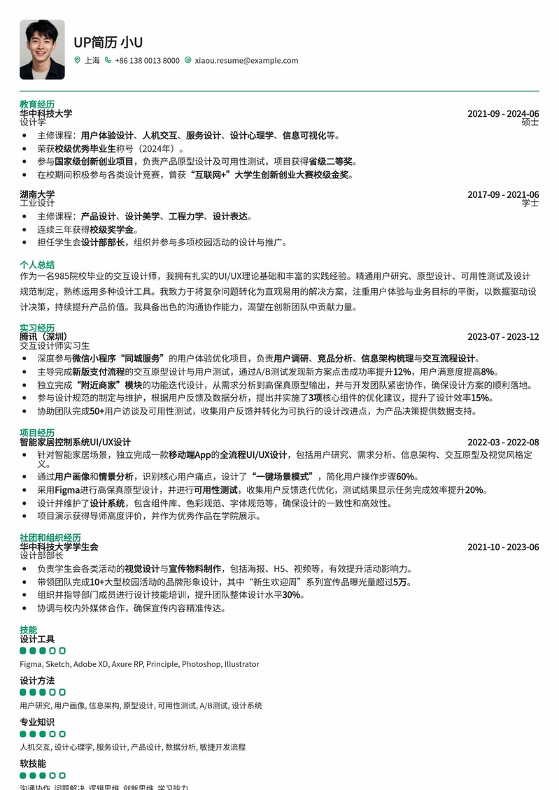 985热门交互设计师简历模板：打造用户体验精英形象简历模板预览