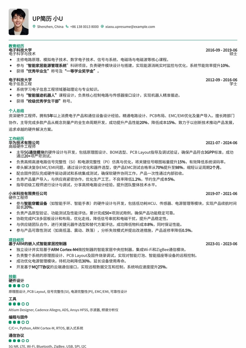 【硬件工程师】专业求职简历模板：助你斩获心仪Offer简历模板预览