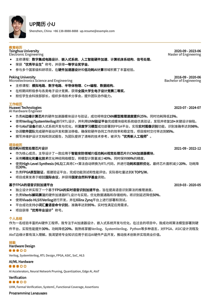 【硬核技术】AI硬件工程师专业简历模板：助你驰骋智能硬件前沿！简历模板预览