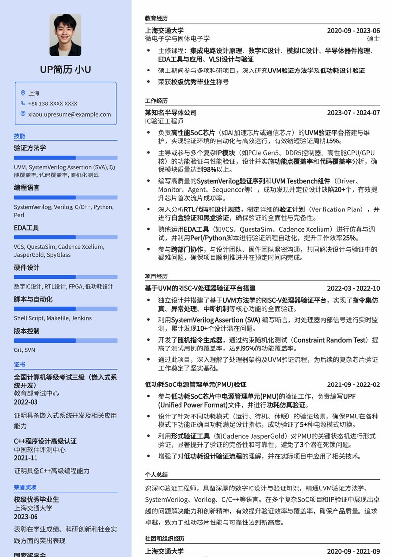 IC验证工程师求职优选简历模板：助您精准匹配高薪岗位简历模板预览