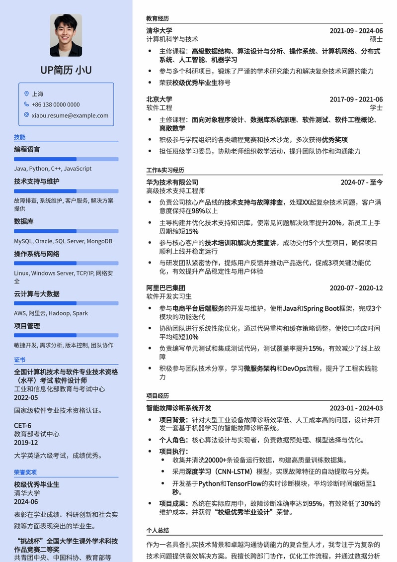 双一流高校技术支撑岗精选简历模板简历模板预览