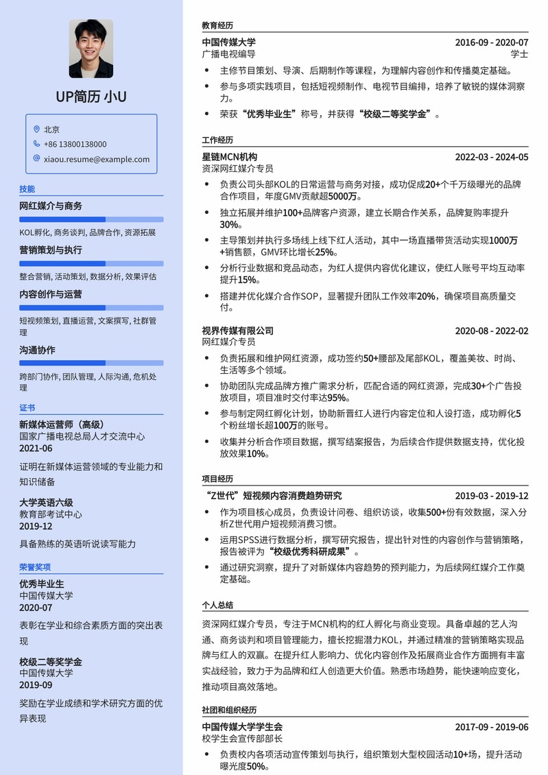 爆款网红媒介专员简历模板：助你链接流量，打造品牌影响力