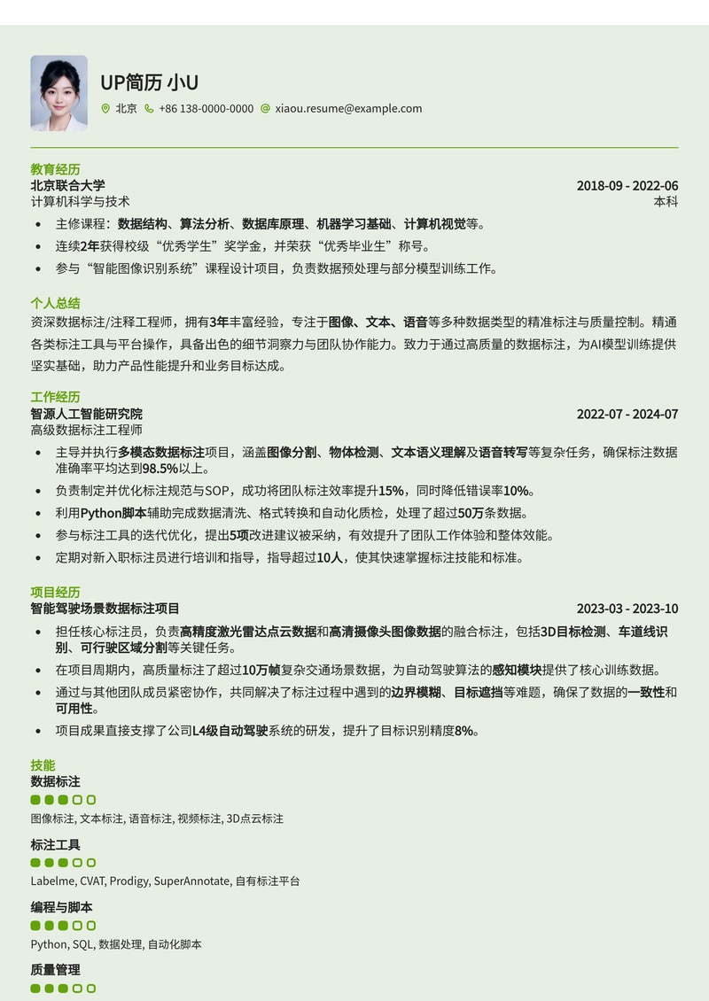 AI赋能数据标注：高效智能Annotation工程师简历模板简历模板预览