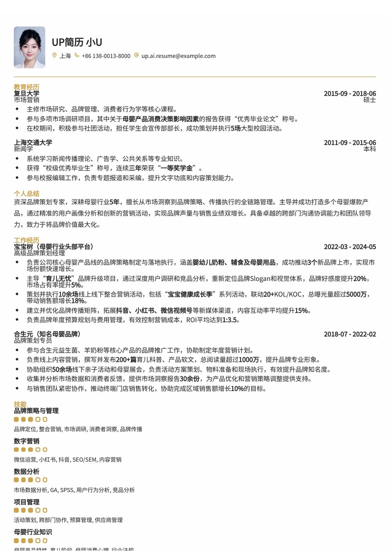 品牌策划简历模板：母婴行业品牌策划通用