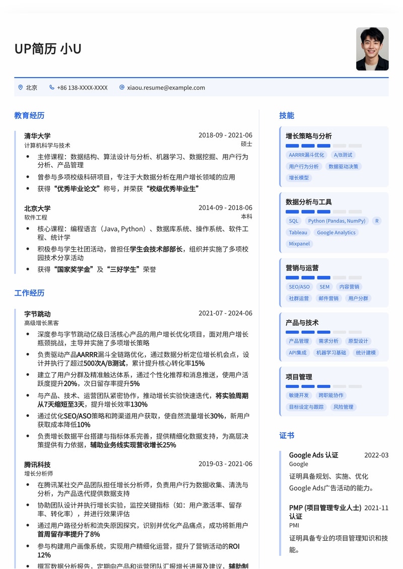 【增长黑客】突破性简历模板：助你精准定位市场，实现用户增长！简历模板预览