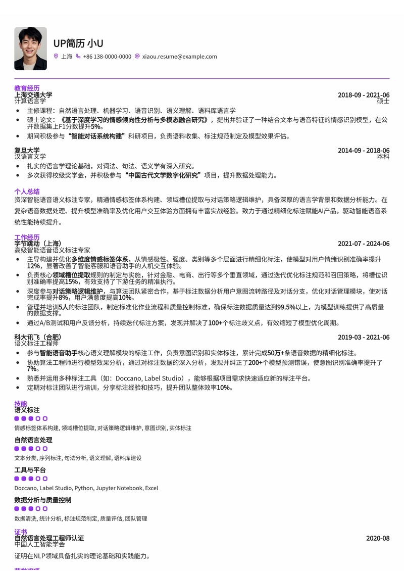 智能语音语义标注简历模板：强化情感、槽位提取与对话策略，助您精准匹配AI岗位简历模板预览