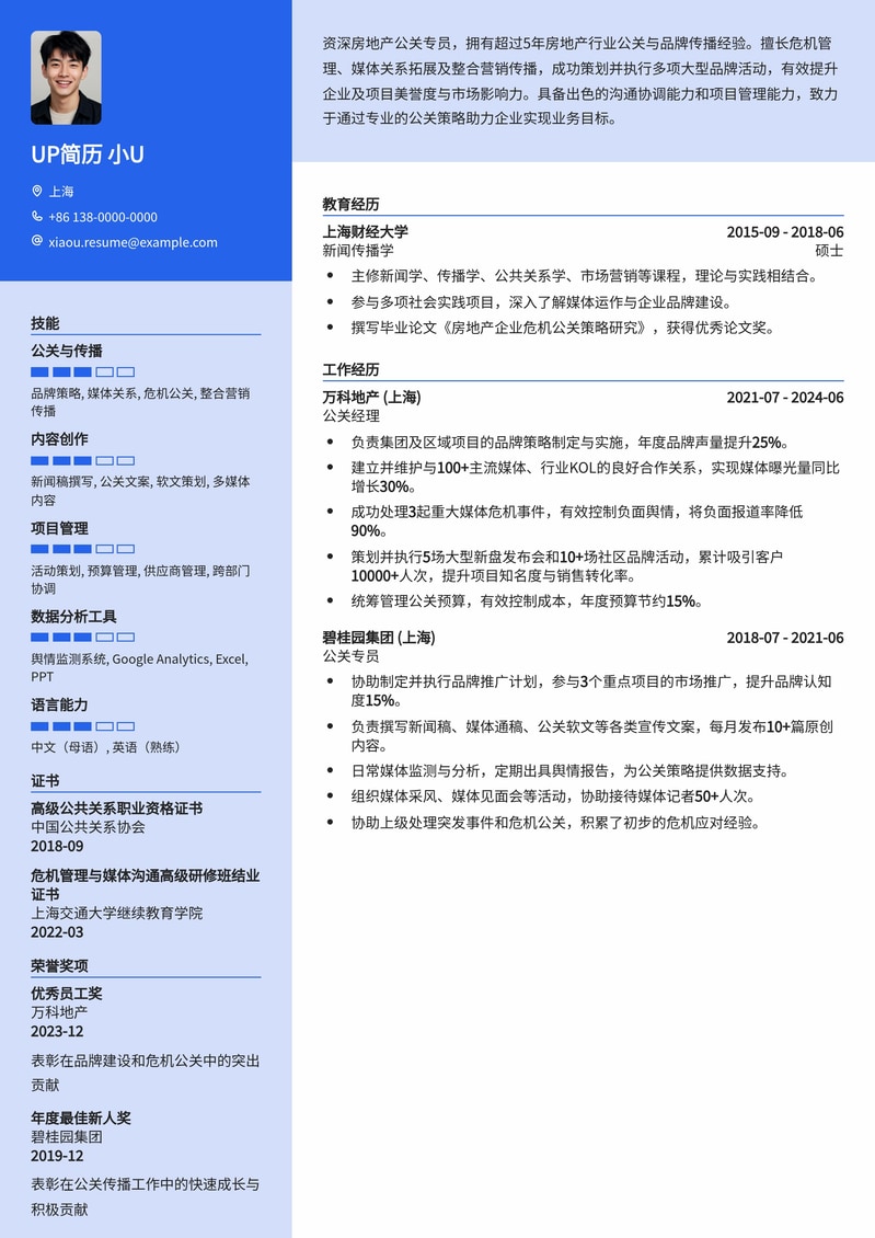 专业房地产公关专员简历模板：助您在地产行业脱颖而出简历模板预览