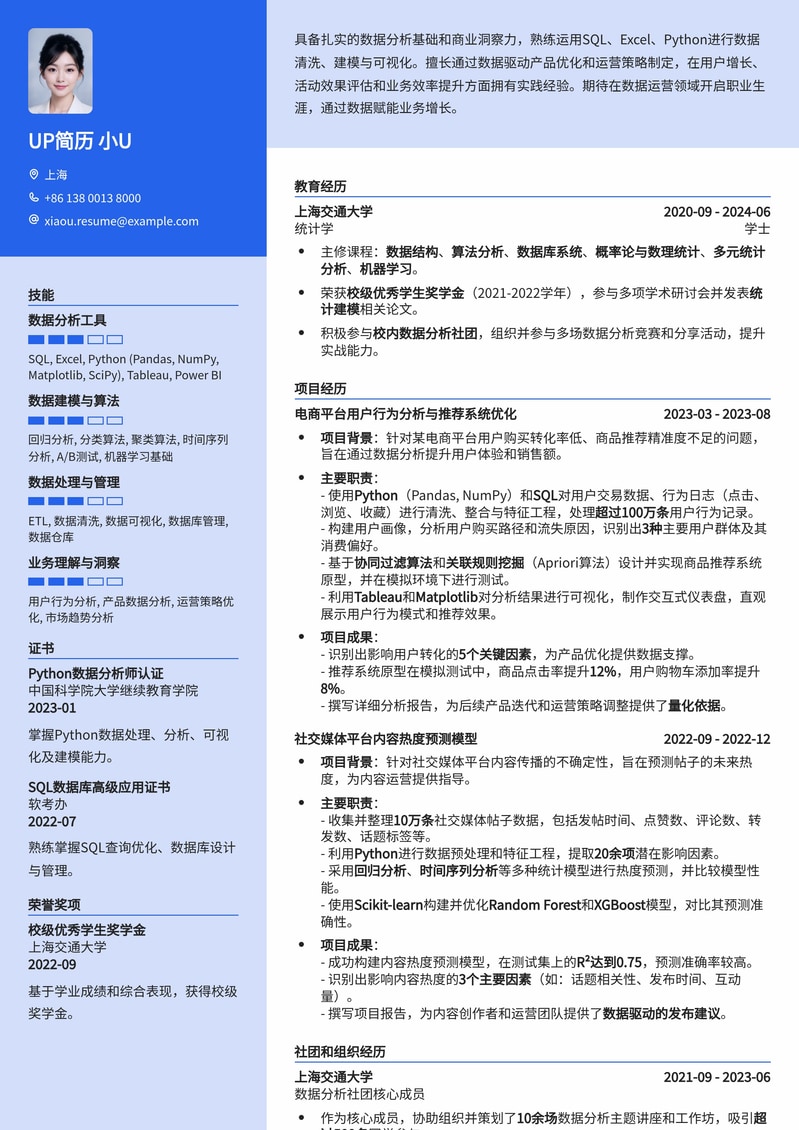 数据运营专员简历模板：开启数据职业生涯的敲门砖简历模板预览